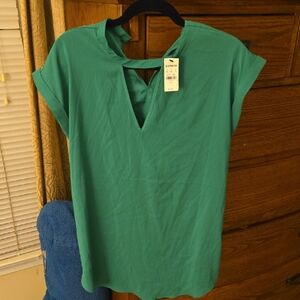 Express Green Blouse with Cutout Detail